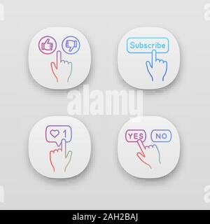 Click app icons set. Subscribe, thumbs up and down, yes, no, like counter. UI/UX user interface. Web or mobile applications. Vector isolated illustrat Stock Vector