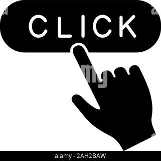 Click button glyph icon. Webpage navigation. Hand pressing button. Silhouette symbol. Negative space. Vector isolated illustration Stock Vector