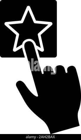Add to favorite button click glyph icon. Bookmark. Hand pressing button. Silhouette symbol. Negative space. Vector isolated illustration Stock Vector