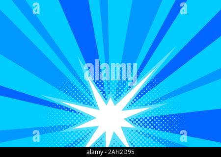Comic blue sunbeam background retro pop art style cartoon Stock Vector
