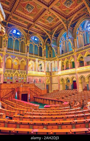 Budapest, Hungary - May 26, 2019 - The interior of the Hungarian Parliament Building in Budapest, Hungary. Stock Photo