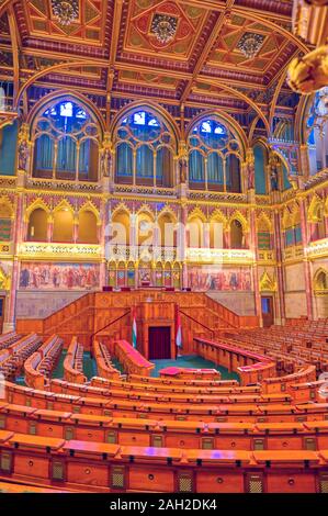 Budapest, Hungary - May 26, 2019 - The interior of the Hungarian Parliament Building in Budapest, Hungary. Stock Photo