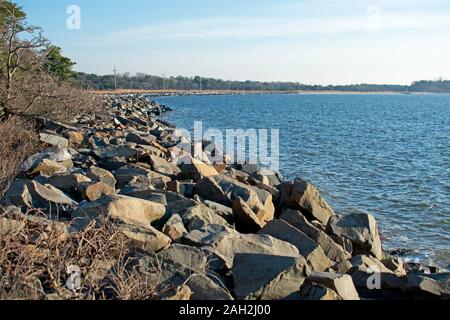 View of Sandy Hook Bay from North end of Sandy Hook, Highlands, Middletown, New Jersey -07 Stock Photo
