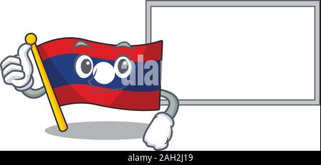 cute flag laos Scroll cartoon character Thumbs up with board Stock Vector