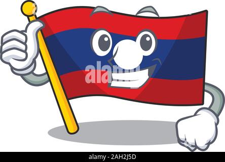 Smiley mascot of flag laos Scroll making Thumbs up gesture Stock Vector