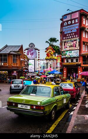 Melaka, Malaysia - Dec 15, 2019 : Jonker Street in the Chinatown neighborhood of Melaka is filled with tourists, shops, restaurants, and architecture. Stock Photo