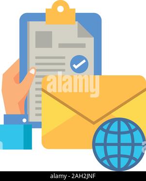 hand with clipboard checklist and envelope Stock Vector