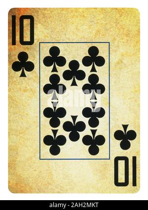 Ten of Clubs Vintage playing card - isolated on white (clipping path included) Stock Photo