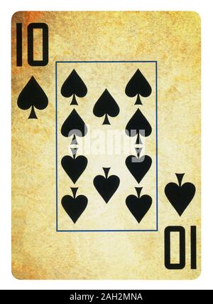 Ten of Spades Vintage playing card - isolated on white (clipping path included) Stock Photo