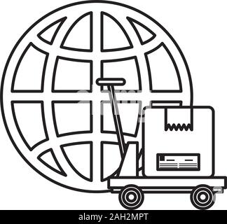 cart with box carton and sphere planet Stock Vector