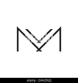 letter mv simple thin line linked logo vector Stock Vector