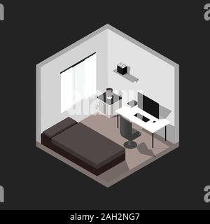home room isometric vector illustration, isometric side view interior home room Stock Vector