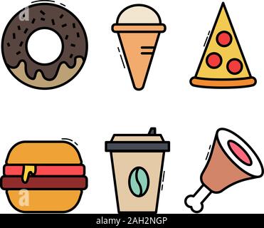fast food icons set, vector icons for fast food Stock Vector