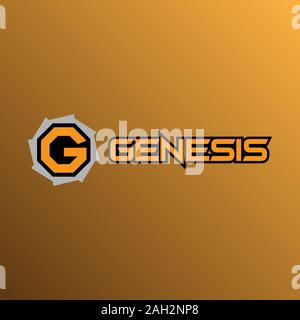 Letter G Alphabetic Logo Design Template, Genesis Logo Concept, Gear Icon, Black, Gray, Orange, Strong and Sharp Stock Vector