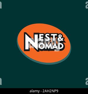 Nest & Nomad Logo Design Template, Orange Ellipse Design Template, Black, White Stock Vector