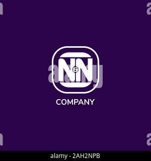 Letter NN Alphabetic Logo Design Template, Rounded Square Logo Concept, Black & White Stock Vector