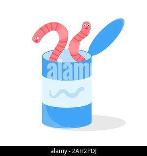 Earthworm cartoon character icon sigh. Worm with face expression smilling on the hook flat style design vector illustration isolated on white backgrou Stock Vector