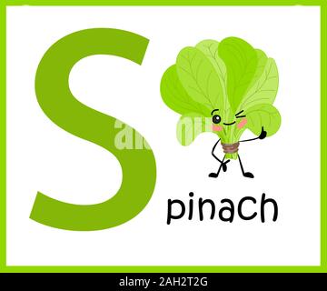 The alphabet is English. Letter s. Spinach Character. Stock Vector
