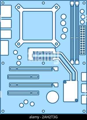 Motherboard Icon. Thin Line With Blue Fill Design. Vector Illustration. Stock Vector