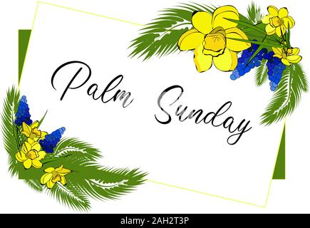 Greeting card for Palm Sunday. Christian religion. Spring flowers. Stock Vector