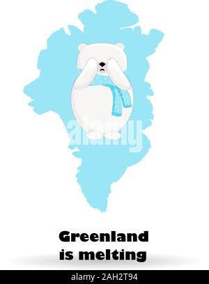 Melting glaciers of Greenland. The island of Denmark. Global warming. Changing of the climate. Map of Greenland on a white background.. Stock Vector