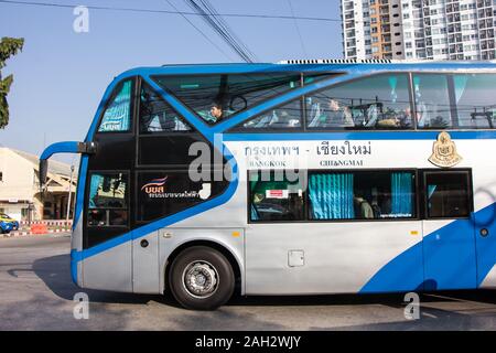 Chiangmai, Thailand - December 14 2019: Blue and Silver Bus of Transport government company.  Photo at Chiangmai bus station. Stock Photo