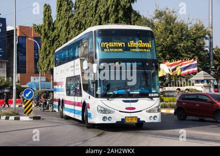 Chiangmai, Thailand - December 14 2019: First class Bus of Sombattour company. Photo at Chiangmai bus station, thailand. Stock Photo