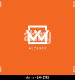 Letter W or VV or VW Logo Design Template, White Box in Orange Background, Rectangle Square Logo Concept, Simple and Clean, Strong & Bold Stock Vector