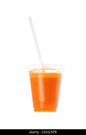 Fresh Fruit Smoothie Shake in a plastic cup and straw isolated on white background Stock Photo