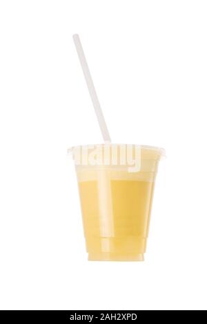 Fresh Fruit Smoothie Shake in a plastic cup and straw isolated on white background Stock Photo