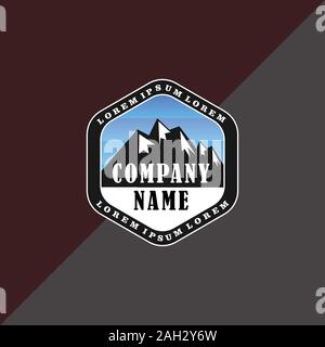 Himalayan Logo Design Template, Mountain, Salt, Emblem Logo Concept, Climbing, Hexagonal, Black And White, Blue Sky Stock Vector
