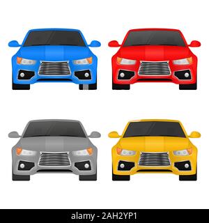 Car. Front view. Set of colored vehicles Stock Vector