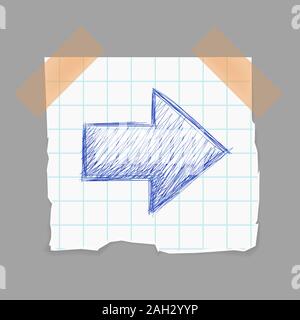 Arrow. Hand drawn sign on a piece of paper attached with adhesive tape Stock Vector