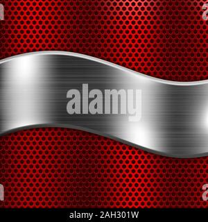Metal red perforated background with steel wavy plate Stock Vector