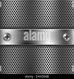 Metal shield on perforated background Stock Vector