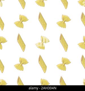 Pasta seamless vertical pattern. Colored hand drawn sketch Stock Vector