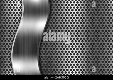 Metal perforated background with steel wavy plate Stock Vector