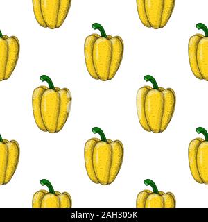 Yellow bell pepper. Seamless pattern. Hand drawn sketch Stock Vector