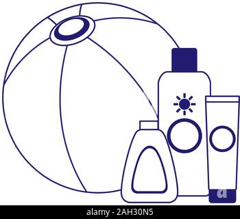 beach hat with sun bronzers bottles icon Stock Vector