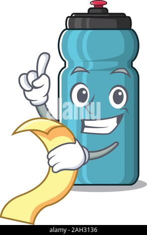 Water bottle Scroll cartoon character holding menu ready to serve Stock Vector