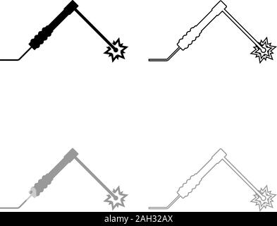 Welding process Spark from electrode with torch Work and tools concept icon outline set black grey color vector illustration flat style simple image Stock Vector