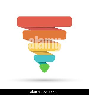 pyramid of five segments. Infographics for visual design of business projects, strategies and planning. Isolated on white background. Stock Vector
