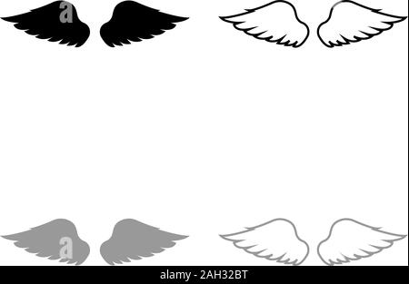 Wings of bird devil angel Pair of spread out animal part Fly concept Freedom idea icon outline set black grey color vector illustration flat style Stock Vector