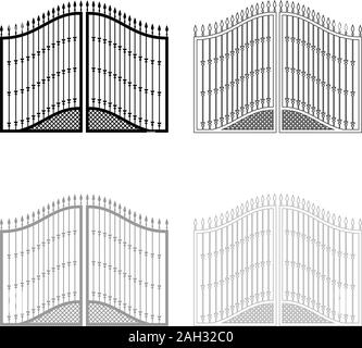 Forged gates icon outline set black grey color vector illustration flat style simple image Stock Vector