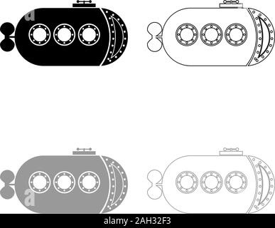 Bathyscaphe Underwater boat ship Submarine icon outline set black grey color vector illustration flat style simple image Stock Vector