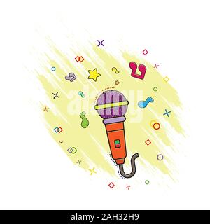Colored microphone icon. Flat cartoon style with splash effect isolated on white background for web pages, apps, flyer, sticker, banner, Wallpaper, ba Stock Vector