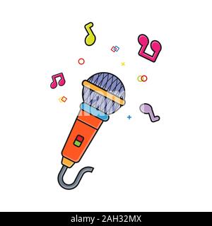 Colored microphone icon. Flat cartoon style isolated on white background for web pages, apps, flyer, sticker, banner, Wallpaper, background Stock Vector