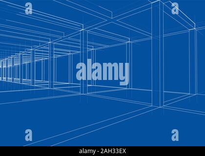 Drawing or sketch of a house under construction. Construction site. Main line, back contour and auxiliary lines. Vector made from 3d. Stock Vector