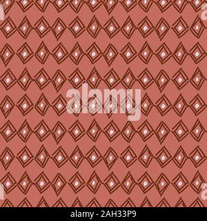 Rhombus hand drawn abstract shapes seamless pattern. Rouge brown repeat background for wrap, textile and print design. Stock Vector