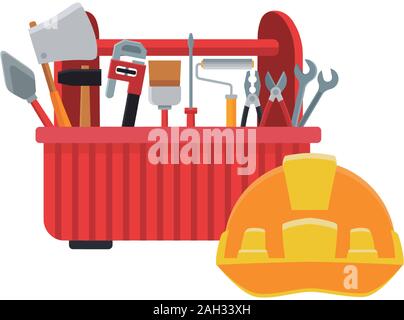 tools box with tools and safety helmet icon, colorful design Stock Vector